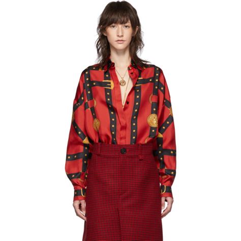 Versace: Red Printed Bondage Shirt 